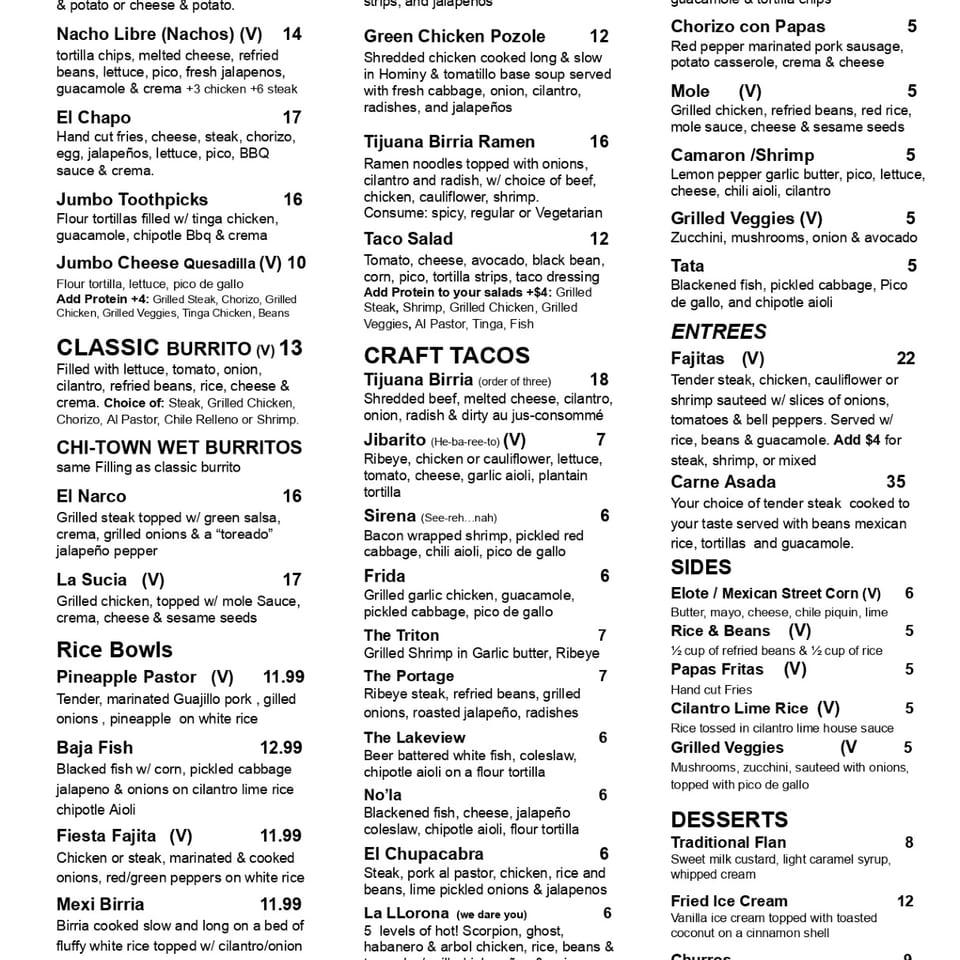 Tatas Tacos Food Menu